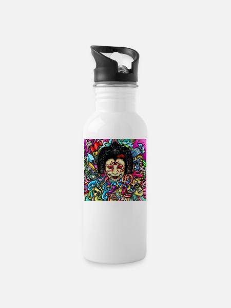 Gueisha Doodle - Water bottle with straw - white