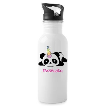 Pandacorn, Panda, Einhorn, Unicorn, Geschenk Idee - Trinkflasche mit integriertem Trinkhalm - Weiß - Rechts