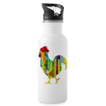 bunter Hahn im Graffiti und Streifen Design - Trinkflasche mit integriertem Trinkhalm - Weiß - Rechts