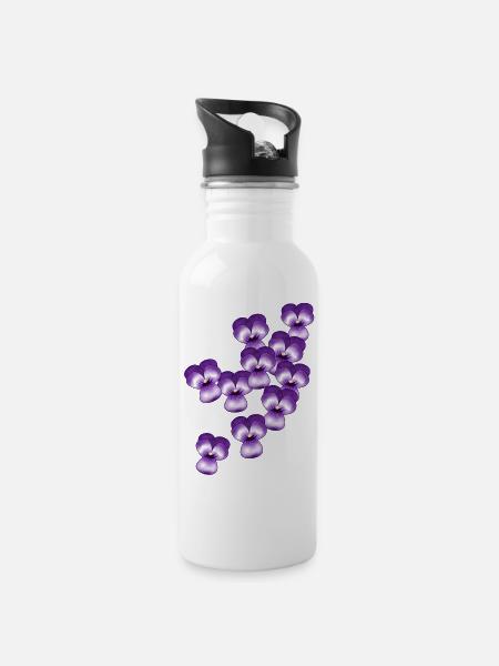 Pensée, fleurs - Gourde avec paille intégrée - blanc
