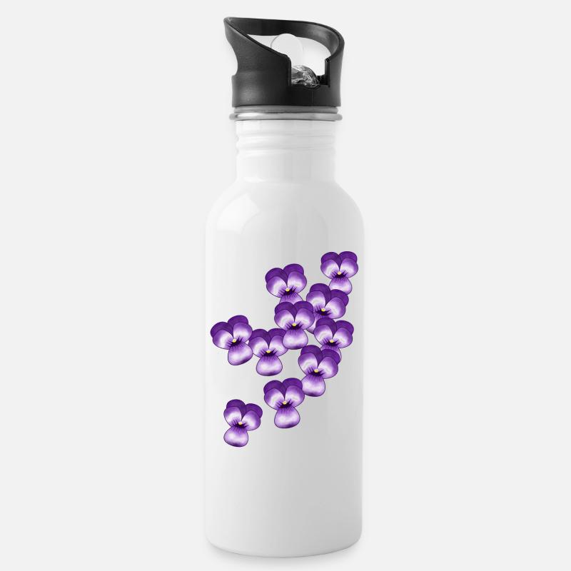 Stiefmütterchen, Blumen - Trinkflasche mit integriertem Trinkhalm - Weiß