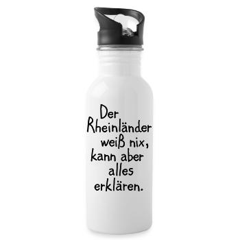 Der Rheinländer weiß nix, kann aber alles erklären - Trinkflasche mit integriertem Trinkhalm - Weiß - Rechts