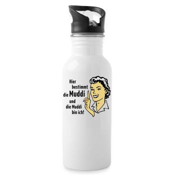 Hier bestimmt die Muddi und die Muddi bin ich! - Trinkflasche mit integriertem Trinkhalm - Weiß - Rechts