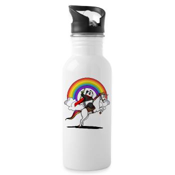 Pandabär reitet magisches Einhorn - Trinkflasche mit integriertem Trinkhalm - Weiß - Rechts