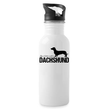 Dackel Dachshund Geschenkidee - Trinkflasche mit integriertem Trinkhalm - Weiß - Rechts