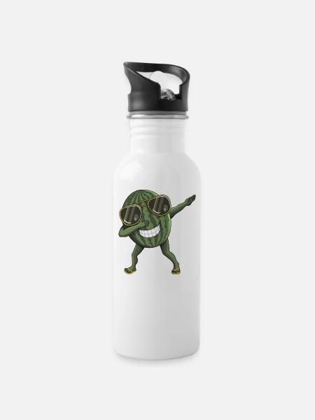 Wassermelone dabbing - Trinkflasche mit integriertem Trinkhalm - Weiß