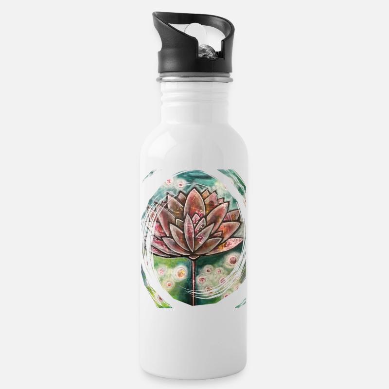 Lotus - frei nach Thich Nhat Hanh - Trinkflasche mit integriertem Trinkhalm - Weiß