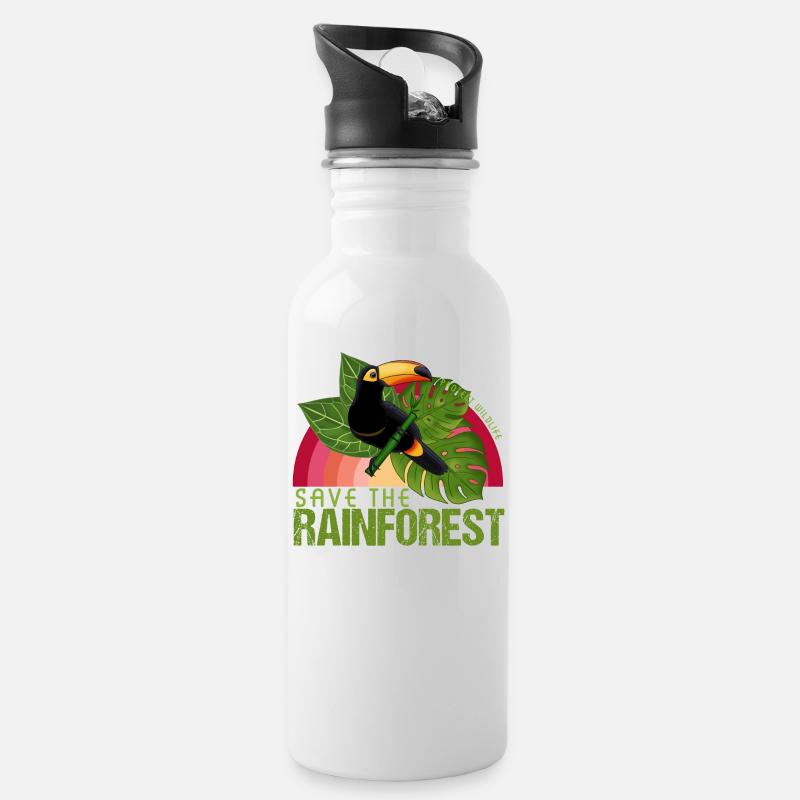 Rettet den Regenwald Umweltschutz Tukan - Trinkflasche mit integriertem Trinkhalm - Weiß