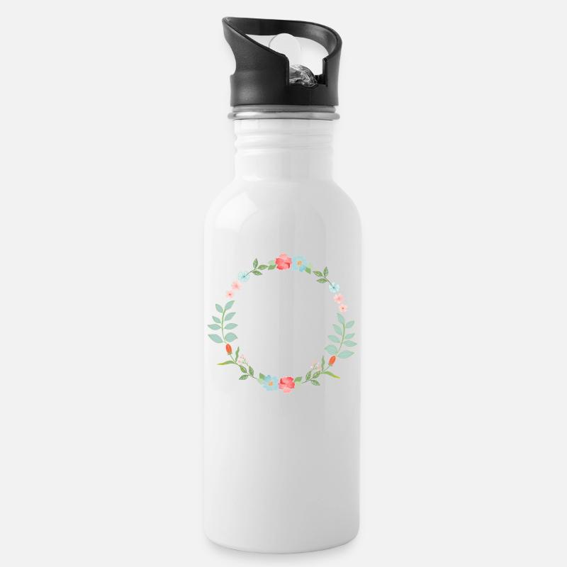 Blumenkranz - Trinkflasche mit integriertem Trinkhalm - Weiß