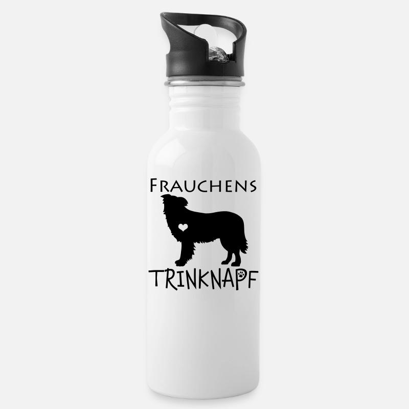 Frauchens Trinknapf Border Collie - Trinkflasche mit integriertem Trinkhalm - Weiß
