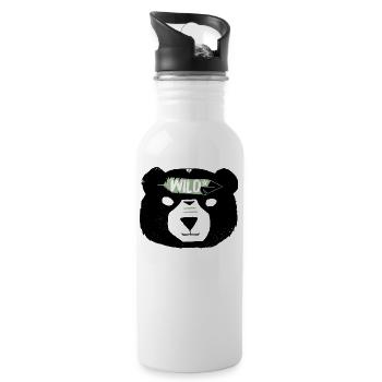 Wilder Bär - Trinkflasche mit integriertem Trinkhalm - Weiß - Rechts