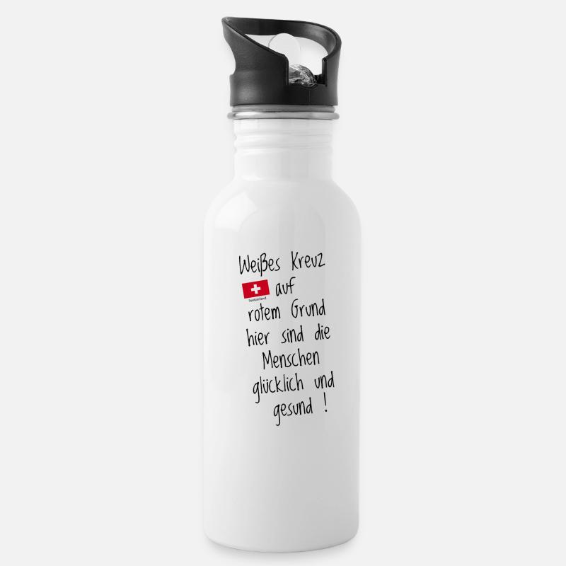 Schweiz Tshirt mit tollem Spruch Schweizer Flagge - Trinkflasche mit integriertem Trinkhalm - Weiß