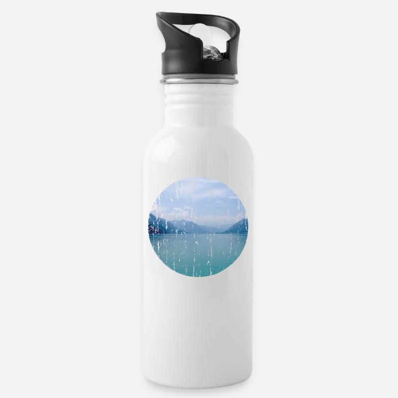 lake - Water bottle with straw - white