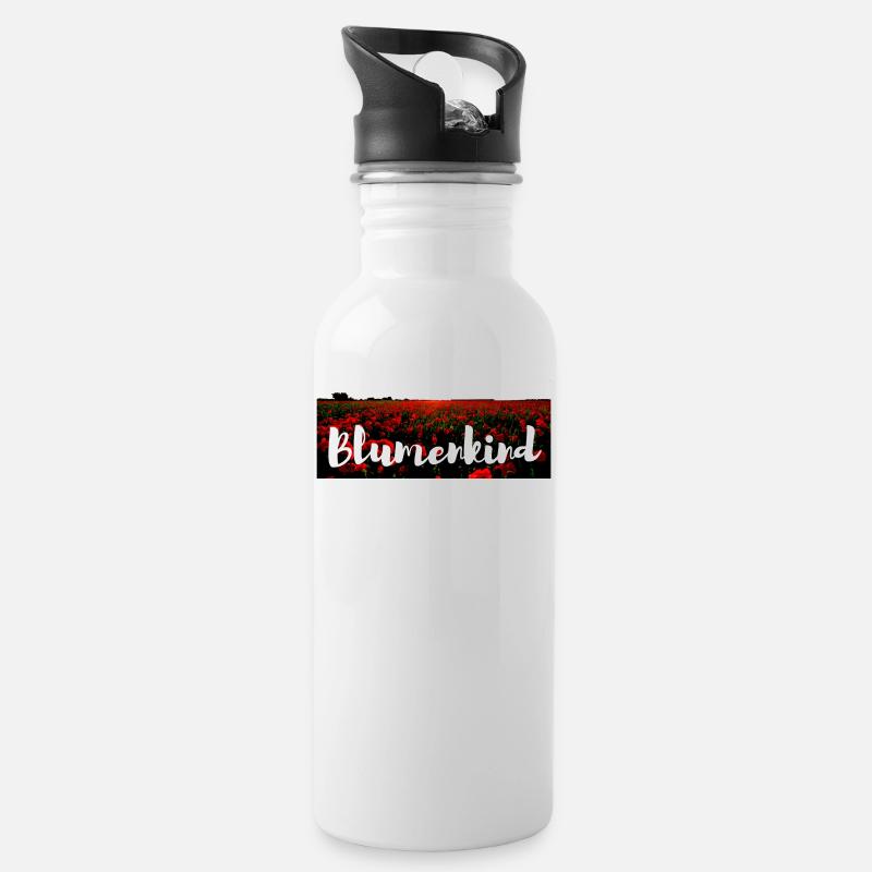 Blumenkind - Trinkflasche mit integriertem Trinkhalm - Weiß