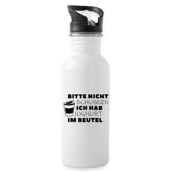 bitte nicht schubsen ich hab joghurt im beutel - Trinkflasche mit integriertem Trinkhalm - Weiß - Rechts