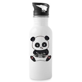 Panda Gamer Video Player Play Game Panda Bear - Water bottle with straw - white - Right