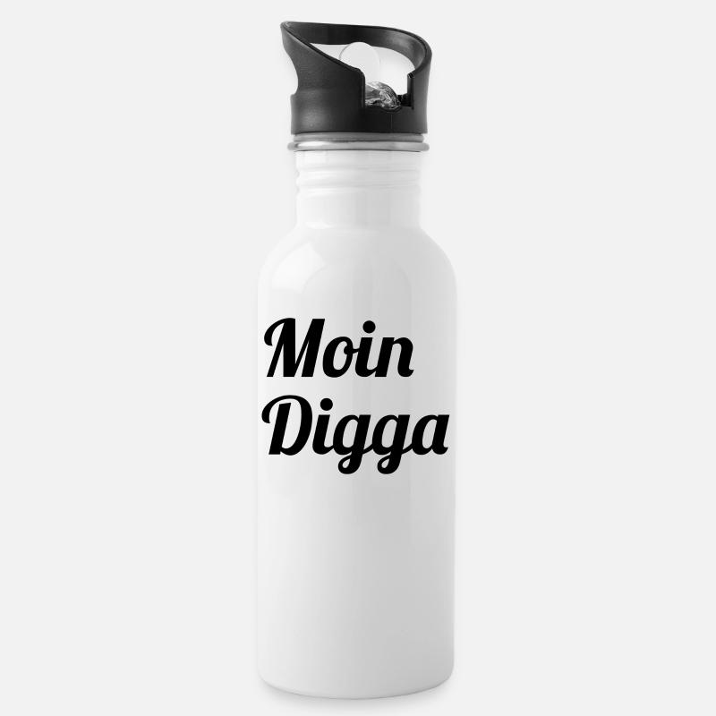 Moin Digga - Trinkflasche mit integriertem Trinkhalm - Weiß