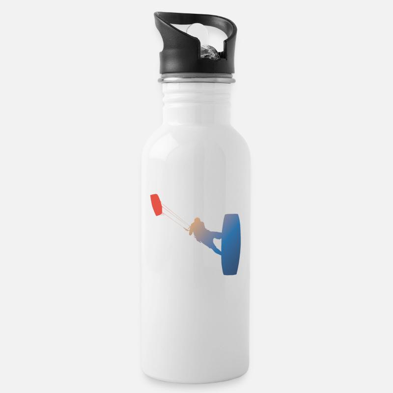 Kitesurfer Tshirts mit Farbverlauf und coolem Kite - Trinkflasche mit integriertem Trinkhalm - Weiß
