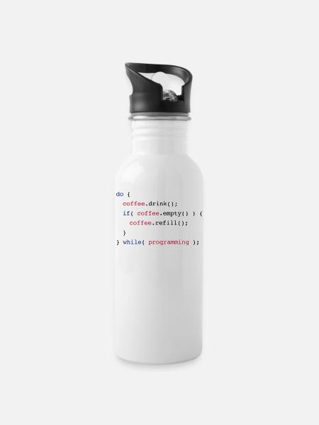 Code Coffee Refill Programming - Trinkflasche mit integriertem Trinkhalm - Weiß