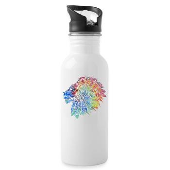 Cadeau de design de lion psychédélique. Mandala arc-en-ciel - Gourde avec paille intégrée - blanc - Droite