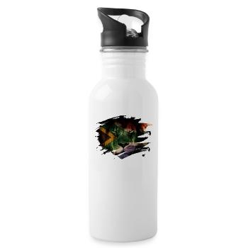 South Africa Flag & African Lion Picture - Water bottle with straw - white - Right