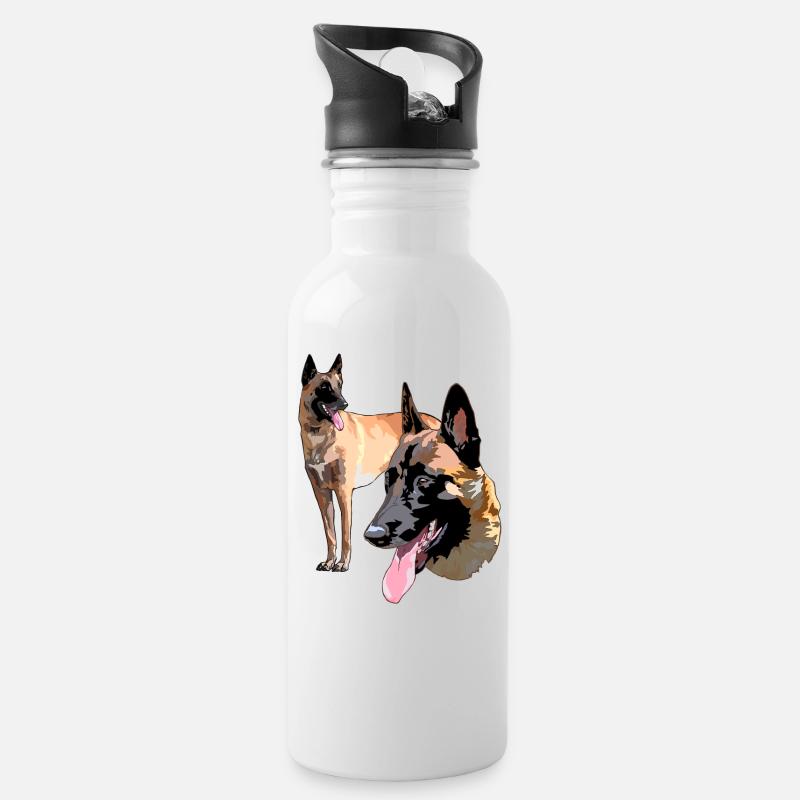 die 2 malinois - Trinkflasche mit integriertem Trinkhalm - Weiß