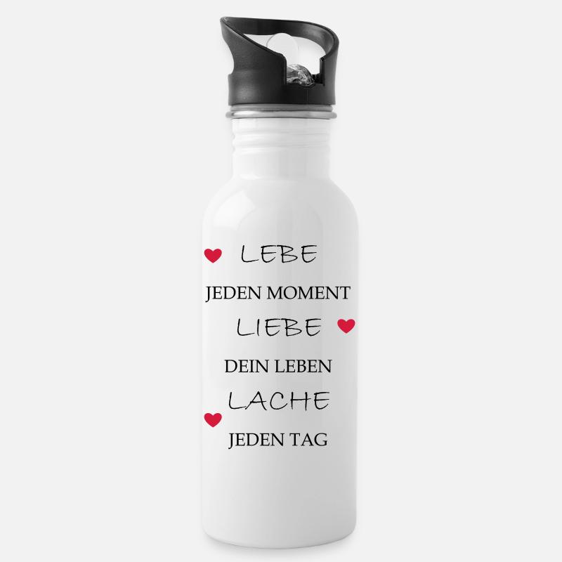 lebe liebe lache - Trinkflasche mit integriertem Trinkhalm - Weiß