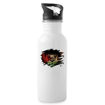 Palestine Lion Flag Paint Splatter - Water bottle with straw - white - Right