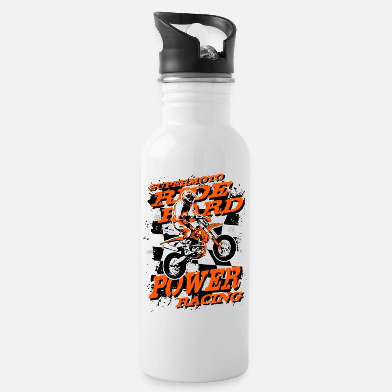 Supermoto Racing - Trinkflasche mit integriertem Trinkhalm - Weiß