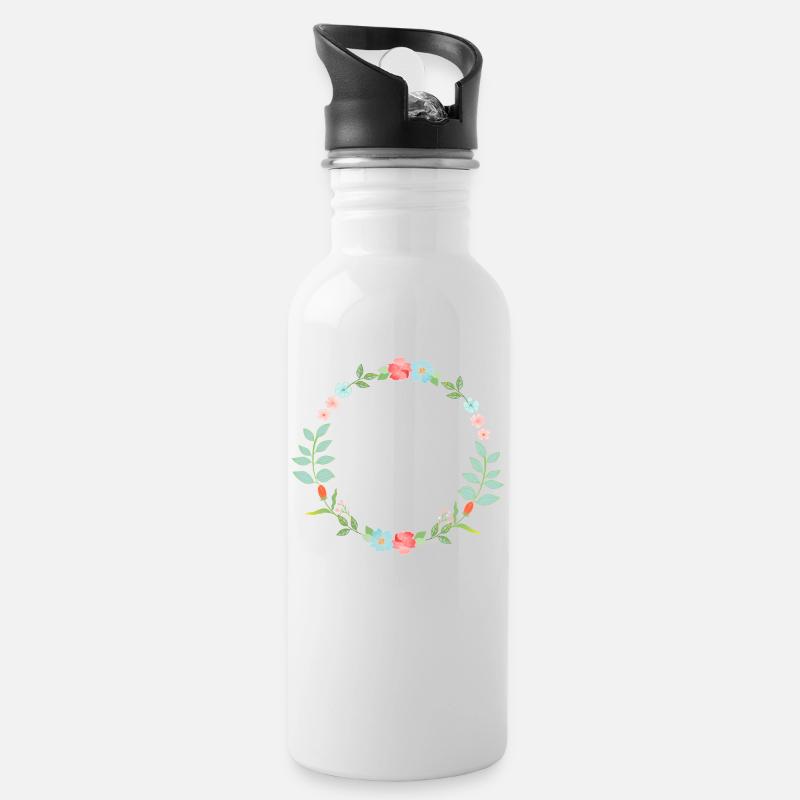 Blumenkranz-Zauber - Trinkflasche mit integriertem Trinkhalm - Weiß
