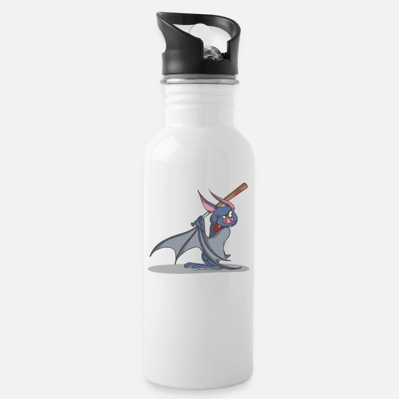 Fledermaus mit Baseball Schläger - Trinkflasche mit integriertem Trinkhalm - Weiß