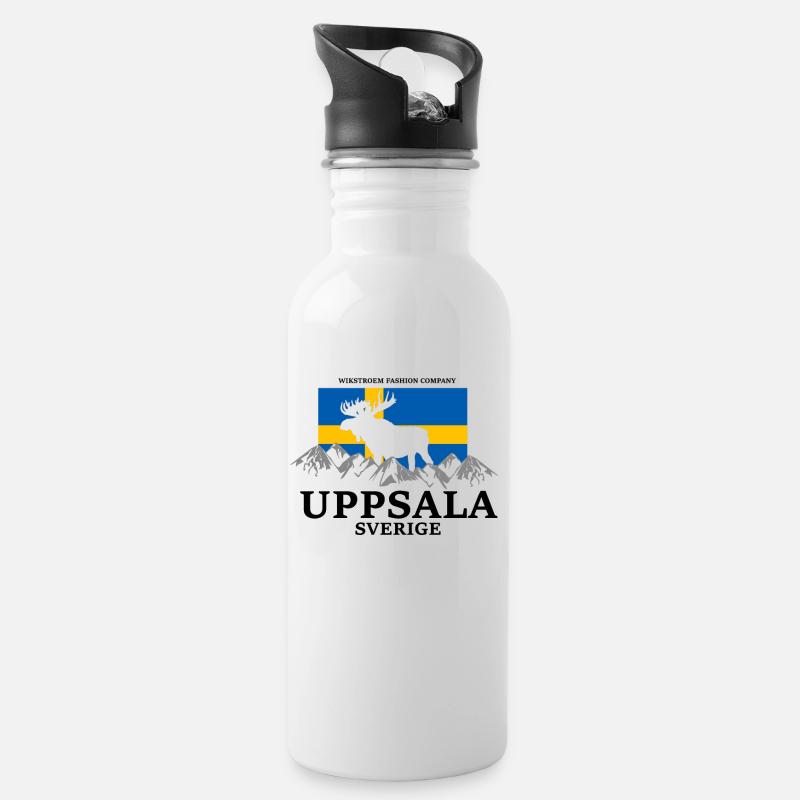 Wikstroem Schweden Flagge Elch Berge Uppsala - Trinkflasche mit integriertem Trinkhalm - Weiß