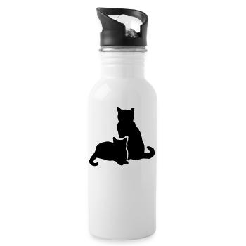 zwei Katzen - two cats - Trinkflasche mit integriertem Trinkhalm - Weiß - Rechts