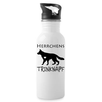 Herrchens Trinknapf Schäferhund Geschenk - Trinkflasche mit integriertem Trinkhalm - Weiß - Rechts