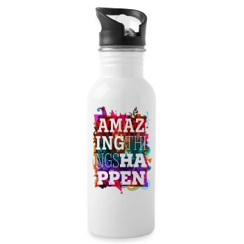 Erstaunliche Dinge passieren - Trinkflasche mit integriertem Trinkhalm - Weiß - Rechts