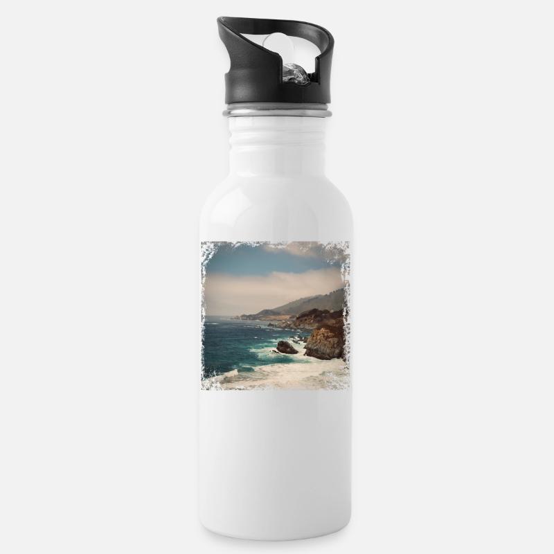 West Coast - Trinkflasche mit integriertem Trinkhalm - Weiß