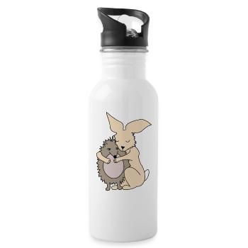Lapin et hérisson, câlin, amour - Gourde avec paille intégrée - blanc - Droite