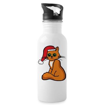 Cute christmas kitten, cat - Water bottle with straw - white - Right