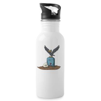 Krähe auf Grabstein mit Schädel - Trinkflasche mit integriertem Trinkhalm - Weiß - Rechts