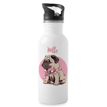Süßer Mops - Trinkflasche mit integriertem Trinkhalm - Weiß - Rechts
