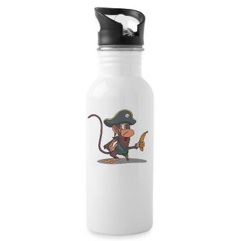 Monkey as a pirate with wooden leg and banana - Water bottle with straw - white - Right