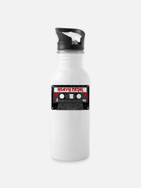 Heavy Metal Kassette - Oldschool - Trinkflasche mit integriertem Trinkhalm - Weiß