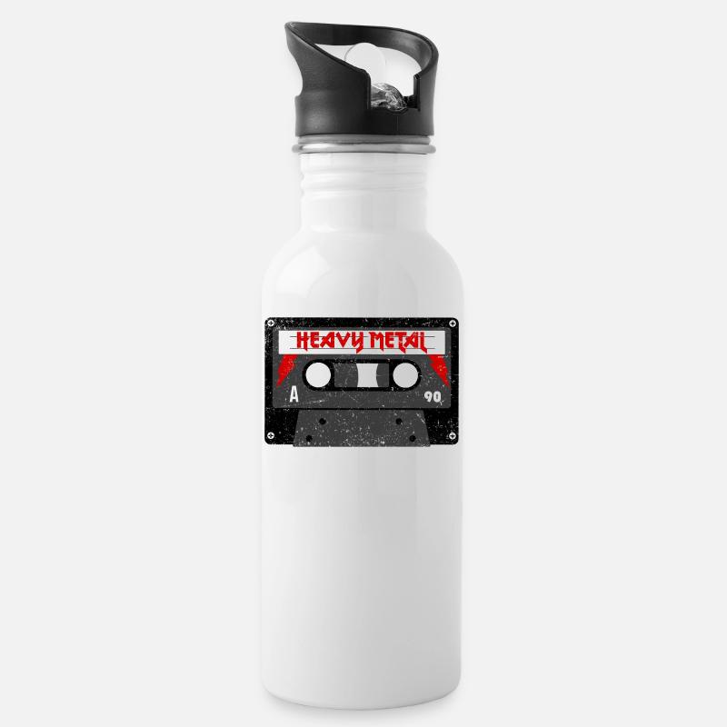 Heavy Metal Kassette - Oldschool - Trinkflasche mit integriertem Trinkhalm - Weiß