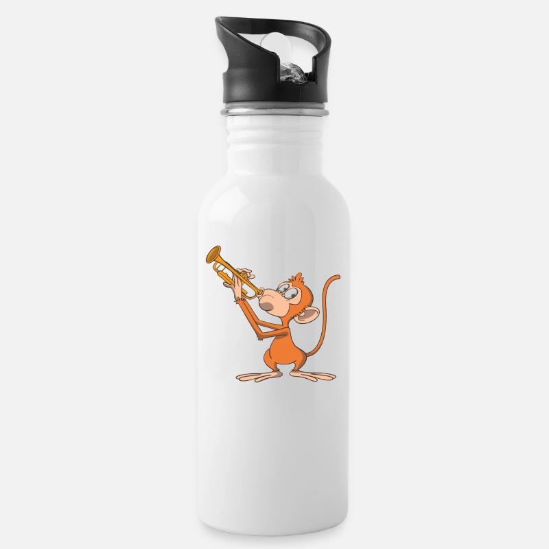 Le singe joue de la trompette - Gourde avec paille intégrée - blanc