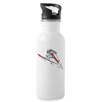 Hase Skihase auf Skiern Ski Skifahren Skifliegen - Trinkflasche mit integriertem Trinkhalm - Weiß - Rechts