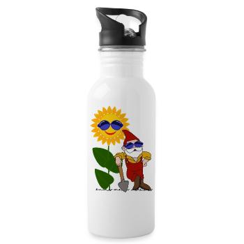 Gartenzwerg, Sonnenblume, Sonnenbrille - Trinkflasche mit integriertem Trinkhalm - Weiß - Rechts