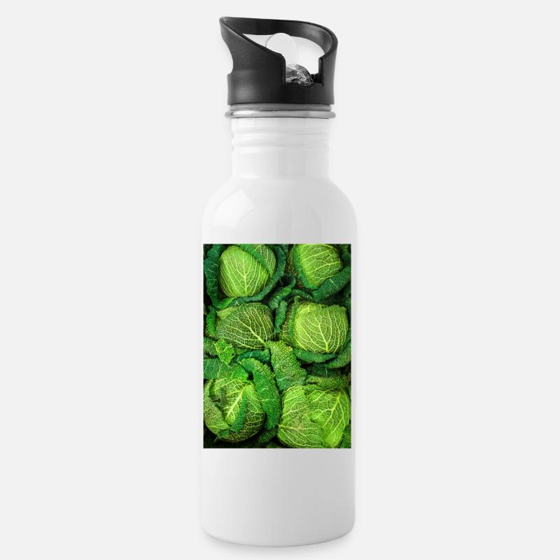Wirsing Kohl - Trinkflasche mit integriertem Trinkhalm - Weiß