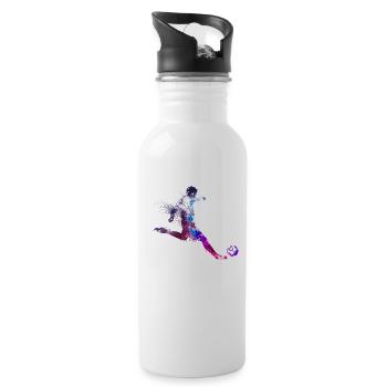 Stürmer, Torjäger, Fußballspieler, Verteidiger - Trinkflasche mit integriertem Trinkhalm - Weiß - Rechts