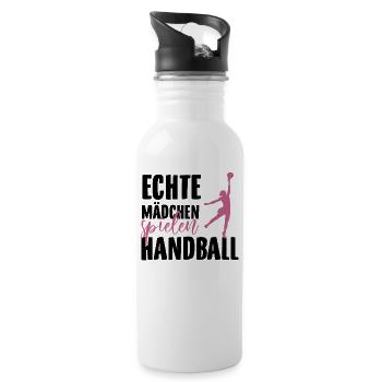 Handball Mädchen Frauen Handballer Geschenkideen - Trinkflasche mit integriertem Trinkhalm - Weiß - Rechts