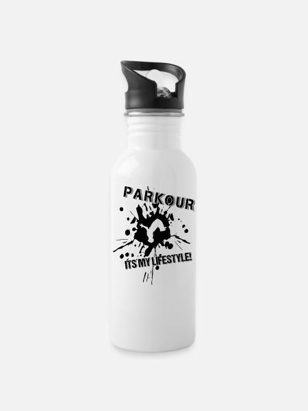 Parkour, freerunning, backflip, freestyle, acrobat - Water bottle with straw - white